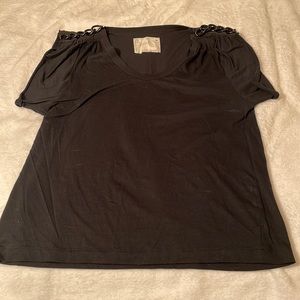 Sacai cotton/silk blend shirt w chain link shoulder accessory